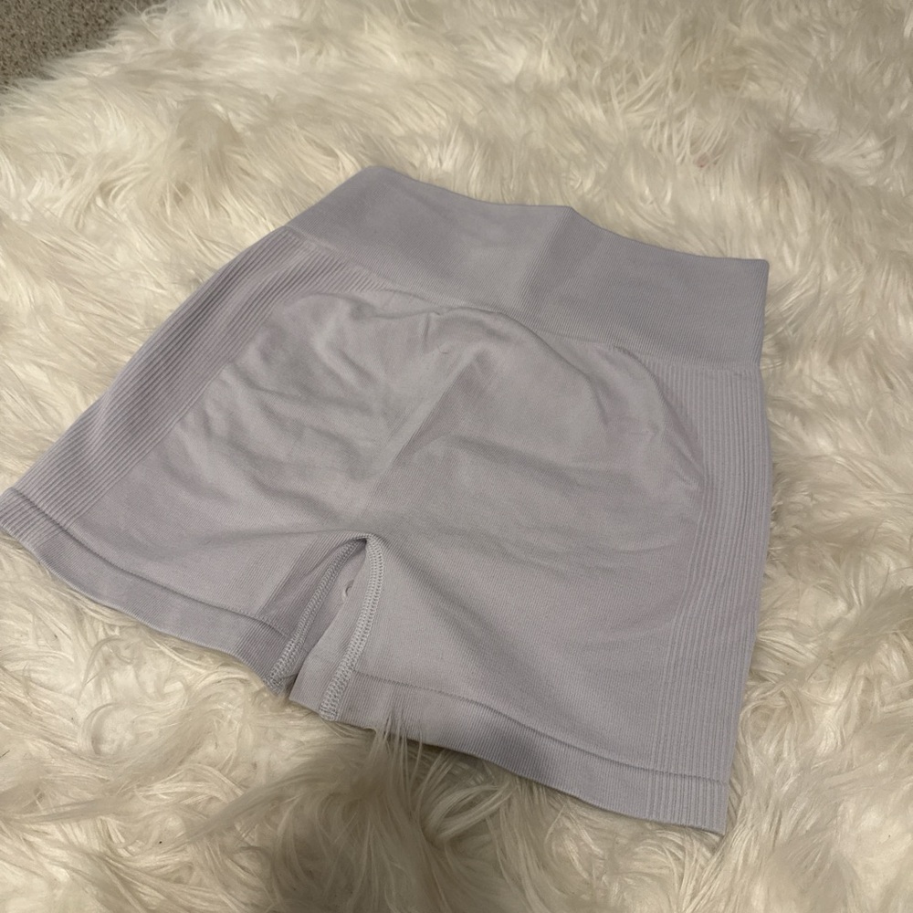 Light Periwinkle High Waisted Biker Workout Shorts with Scrunch